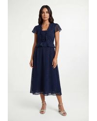 Wallis - Metallic Polka Dot Ruffle Midi Dress - Lyst