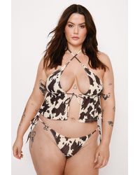 Nasty Gal - Plus Size Cow Halter Neck Tie Front Bikini Set - Lyst