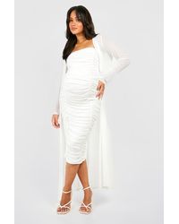Boohoo - Maternity Bandeau Mesh Midaxi Dress And Duster Set - Lyst