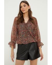 Dorothy Perkins - Chiffon Ditsy Floral Shimmer Tie Front Blouse - Lyst