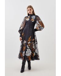 Karen Millen - Premium Embroidered Beaded Organdie Woven Maxi Dress - Lyst