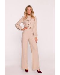 Love Lace - Viscose Long Sleeve Straight Leg Jumpsuit With Zip - Lyst