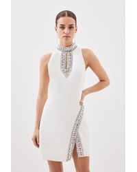 Karen Millen - Petite Crystal Embellished Woven Mini Dress - Lyst