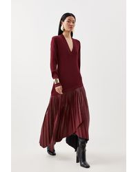 Karen Millen - Pu Knit Belted Midi Dress - Lyst