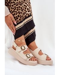 Love Lace - Platform Wedge Sandals With Velcro Back & Buckle Straps - Lyst