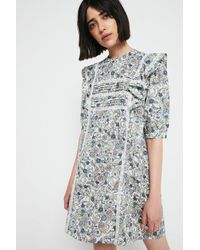 Warehouse - Floral Mini Dress With Lace - Lyst