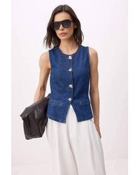WOVCOR - Fitted Denim Vest W/ Button Detail Sleeveless Design - Lyst