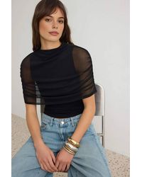 WOVCOR - Cape Detail Fitted High Neck Double Layer Sleeveless Knit Blouse - Lyst