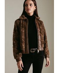 Karen Millen - Petite Textured Faux Fur Pu Bomber Jacket - Lyst
