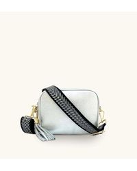 Apatchy London - Silver Leather Crossbody Bag With Black & Silver Chevron Strap - Lyst
