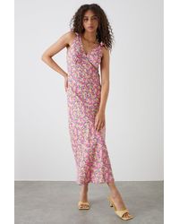 Dorothy Perkins - Tall Pink Floral Print Bias Cut Tie Shoulder Midi Dress - Lyst