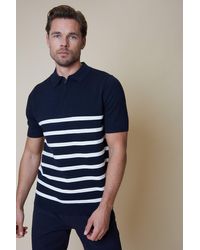 Threadbare - 'elleray' Cotton Mix Stripe Quarter Zip Short Sleeve Knitted Polo - Lyst