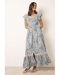 Blue Vanilla - Short Sleeve Button Up V-Neck Maxi Dress - Lyst