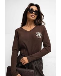Love Lace - Ribbed Cotton Elastane V Neck Blouse Style 221544 - Lyst