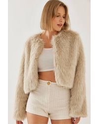 Bianco Lucci - Boxy Crop Faux Fur Coat - Lyst
