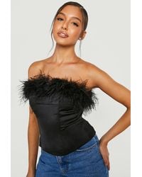 Boohoo - Feather Bandeau Corset Top - Lyst