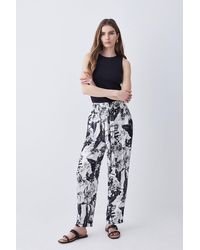 Karen Millen - Tall Floral Batik Premium Linen Viscose Woven Trouser - Lyst