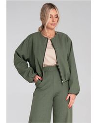 Love Lace - Short Cut Zip Up Round Neck Jacket With Pockets - Lyst