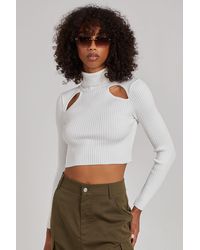 Pink Vanilla - Ribbed Roll Neck Jumper With Cut Out Detail - Lyst