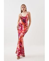 Karen Millen - Floral Ruffle Woven Slip Maxi Dress - Lyst