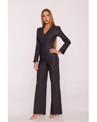 Love Lace - Denim Long Sleeve Wide Leg Jumpsuit With Zip - Lyst