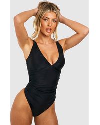 Boohoo - Tummy Control Ruched Plunge Bathing Suit - Lyst