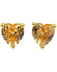 Harfi - Citrine Heart November Birthstone Stud Earrings - Lyst