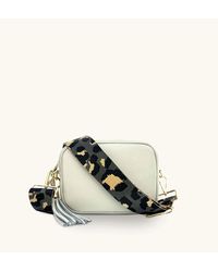 Apatchy London - Light Grey Leather Crossbody Bag With Grey Leopard Strap - Lyst