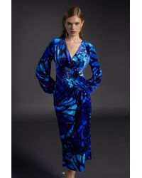 Coast - Julie Kuyath Printed Velvet Long Sleeve Midi Dress - Lyst
