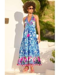 Joe Browns - Sequin & Embroidered Maxi Dress With Halterneck & Pompom Trim - Lyst