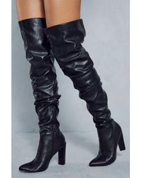 MissPap - Leather Look Ruched Over The Knee Boots - Lyst