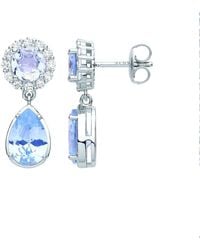 Jewelco London - Pear Cz Raindrop Halo Cluster Solitaire Drop Earrings - Lyst