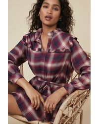 Oasis - Checked Frill Trim Shirt Dress - Lyst