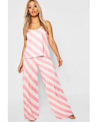 Boohoo - Plus Candy Cane Stripe Lace Trim Cami Top & Pants Pyjama Set - Lyst