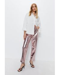 Warehouse - Crackle Faux Leather Straight Leg Trouser - Lyst