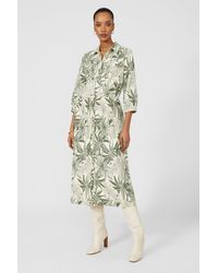 PRINCIPLES - Khaki Leaf Printed Midi Shirt Dress - Lyst