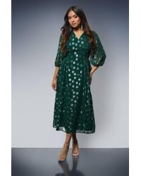 Dorothy Perkins - Petite Dp Luxe Star Jacquard V Neck Blouson Sleeve Midi Dress - Lyst