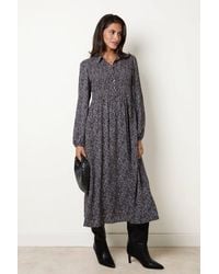 Blue Vanilla - Long Sleeve Button Up Collar Midi Dress - Lyst
