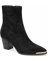Spot on - Suedette & Faux Leather Mid Heel Ankle Boots With Trim - Lyst