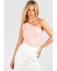 Boohoo - Mesh Ruched One Shoulder One Piece - Lyst