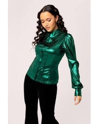 Hell Bunny - Semi Fitted Blouse Stand Collar Button Front Fitted Cuffs Style - Lyst