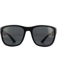 Prada - Rectangle Black Rubber Grey Sunglasses - Lyst