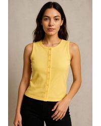 Stylewise - Ribbed Button-Through Sleeveless Vest Top - Lyst
