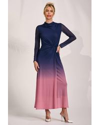 Jolie Moi - Petite Long Sleeve Mesh Maxi Dress - Lyst
