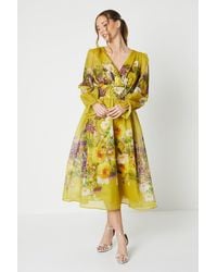 Coast - Printed Blouson Sleeve Organza Midi Dress - Lyst