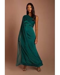 Coast - Petite Satin One Shoulder Chiffon Drape Maxi Dress - Lyst