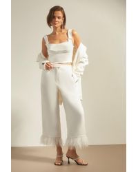 Oasis - Petite Faux Feather Hem Tailored Trouser - Lyst