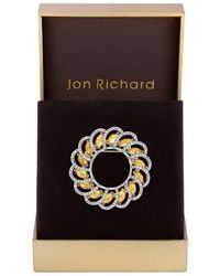 Jon Richard - Silver Plated Yellow Crystal Cubic Zirconia Open Flower Brooch - Gift Boxed - Lyst
