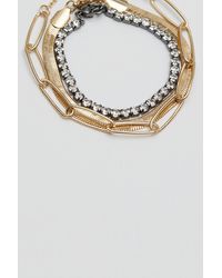 Mood - Two Tone Crystal And Chain Layered Bracelets - Pack Of 3 - Lyst