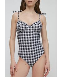 Warehouse - Gingham Ribbed Tie Shoulder Cupped Swimsuit - Lyst